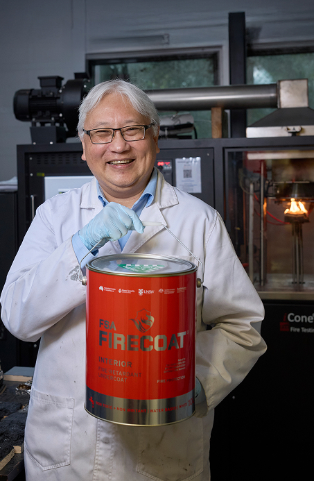 Guan-Yeoh at UNSW showing innovative fire-resistant paint development.