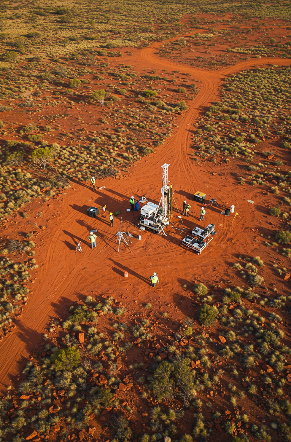 Aerial photo of exploration services conducting surveys for mining resource.