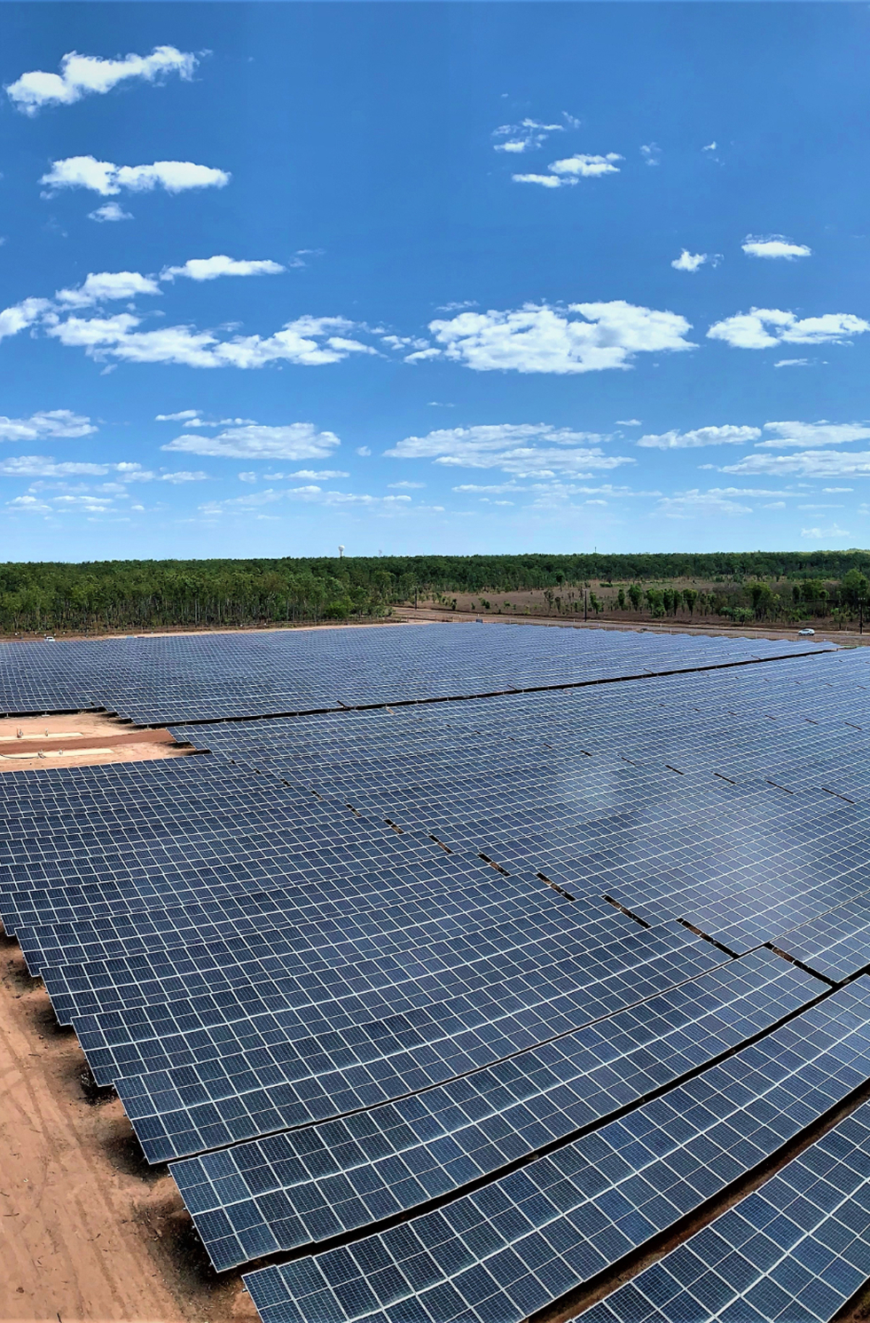 Aerial view of solar farms at Defence sites in the Northern Territory, including RAAF Base Darwin and Robertson Barracks.