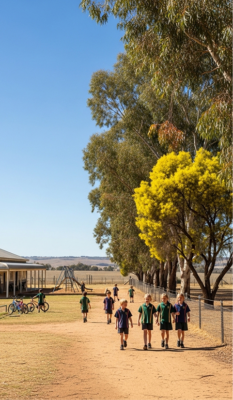 Children walking outside in a school playground