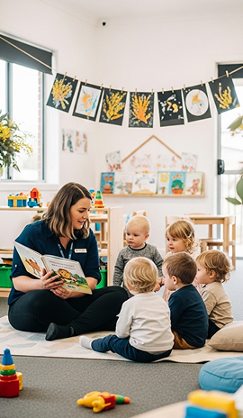 Early learning educator reading to children