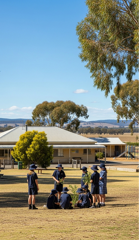 Students planting a tree at a regional school
