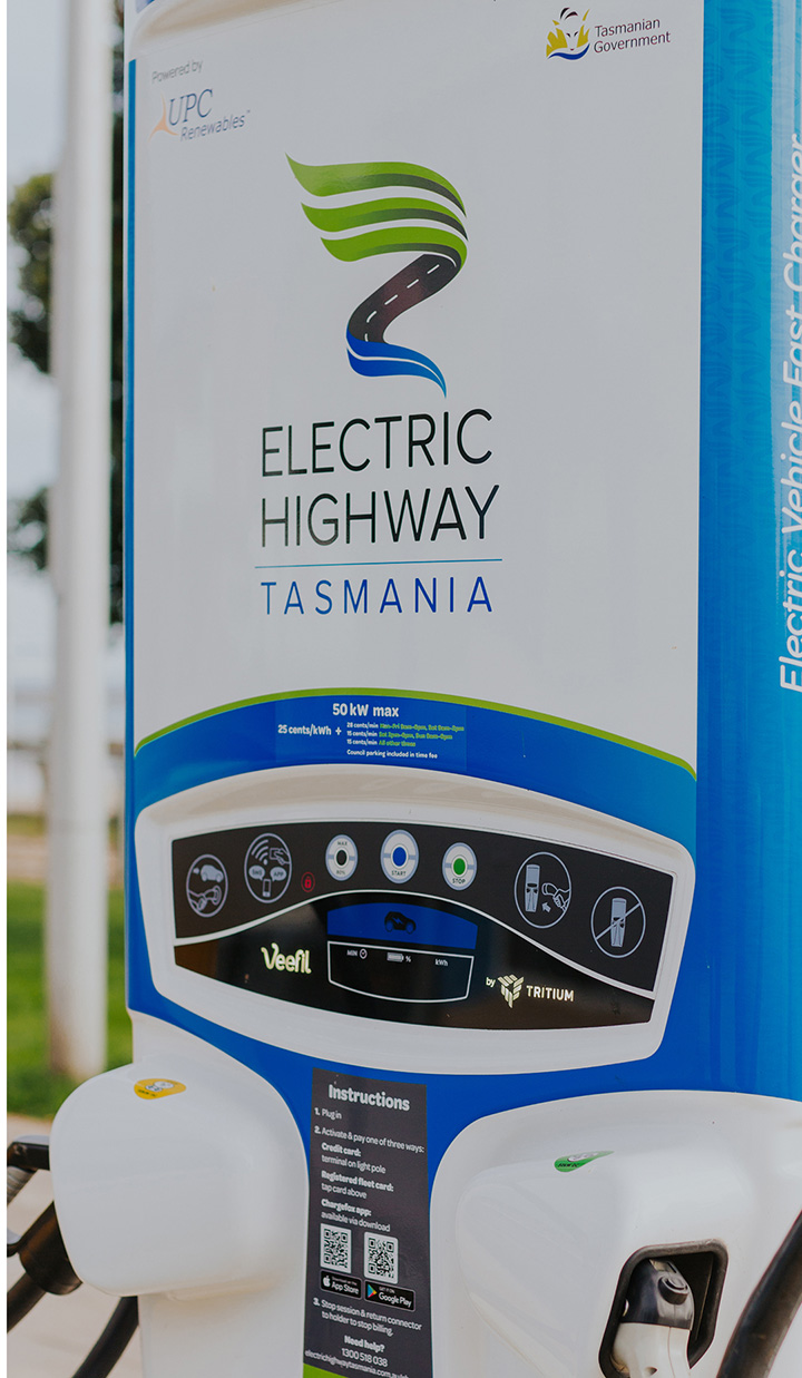 Electric Highway Tasmania charging station for electric vehicles.