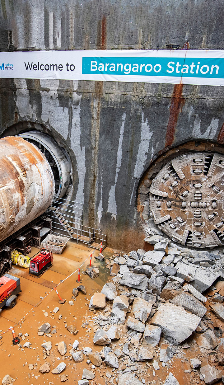 Tunnel boring machine arriving at the Barangaroo station.