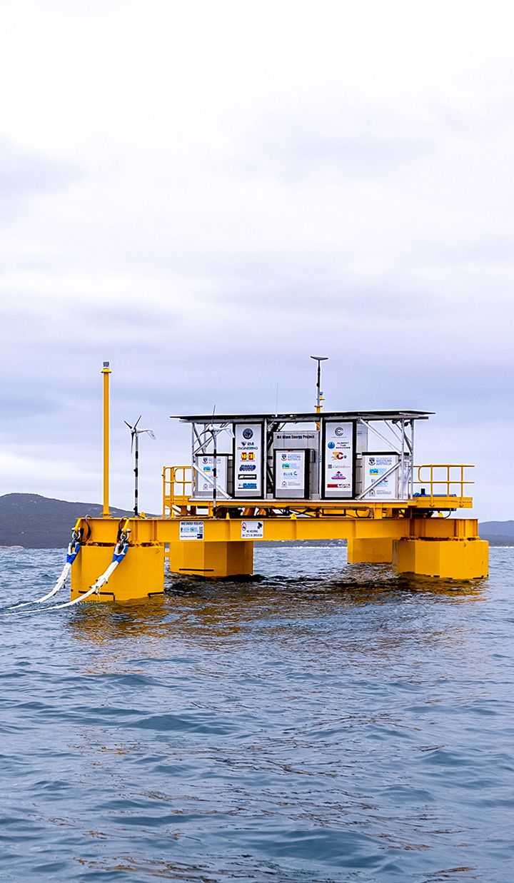 A yellow floating platform ocean renewable energy