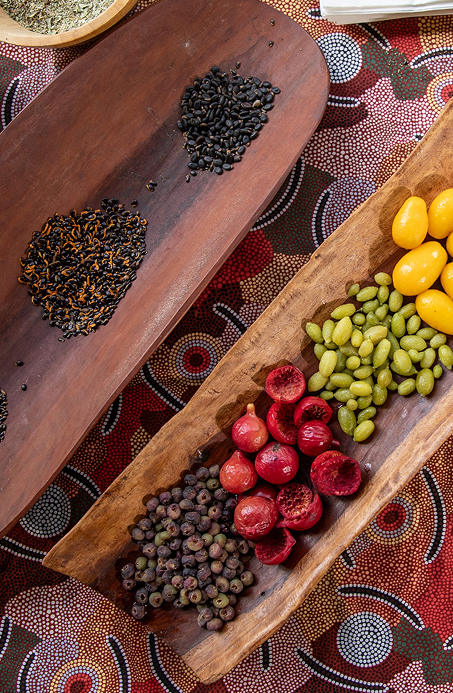 Bush tucker meal featuring native Australian foods being served