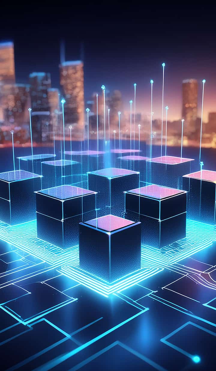 An illustration of blocks of information and data representing blockchain technology