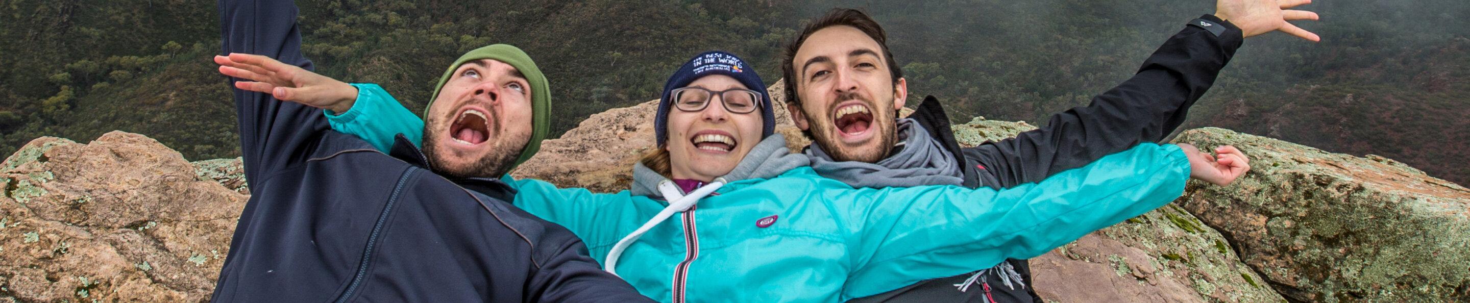 three hikers enjoying the great outdoors