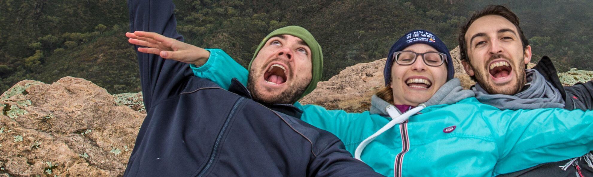 three hikers enjoying the great outdoors