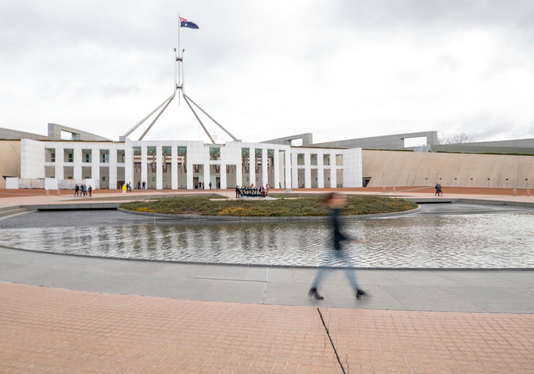an overcast day at Parliament House