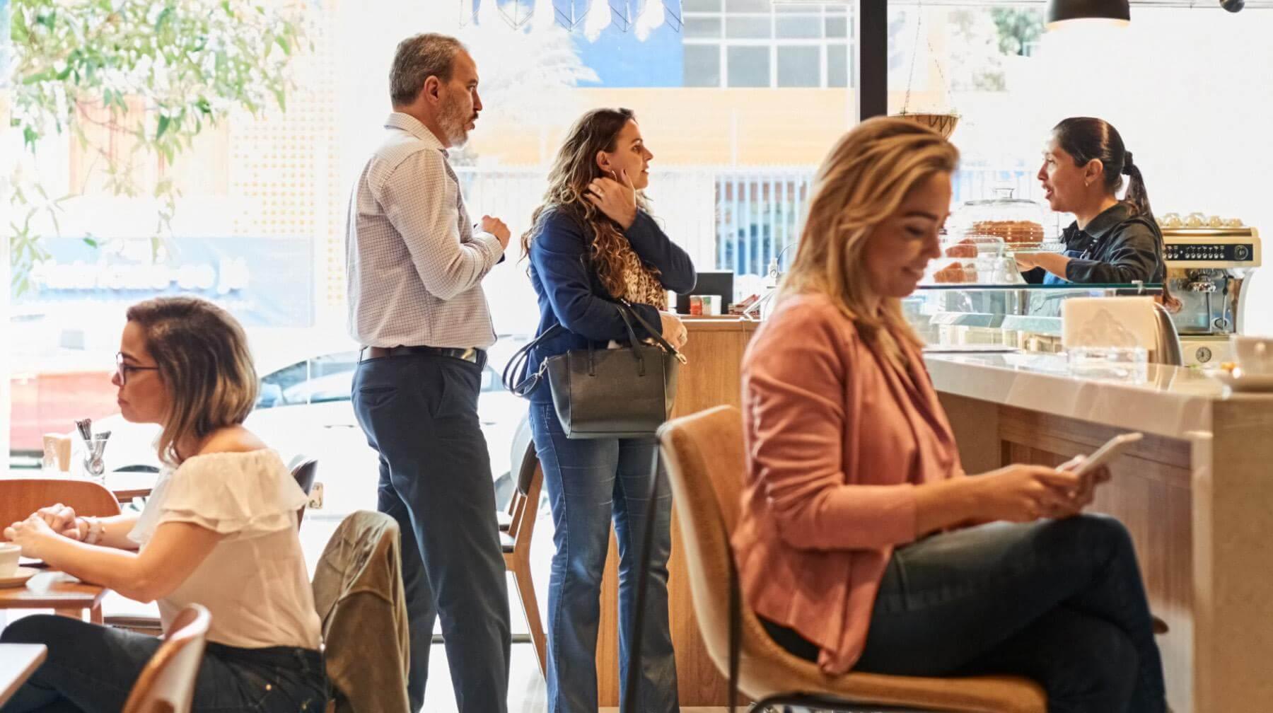 a bustling contemporary cafe
