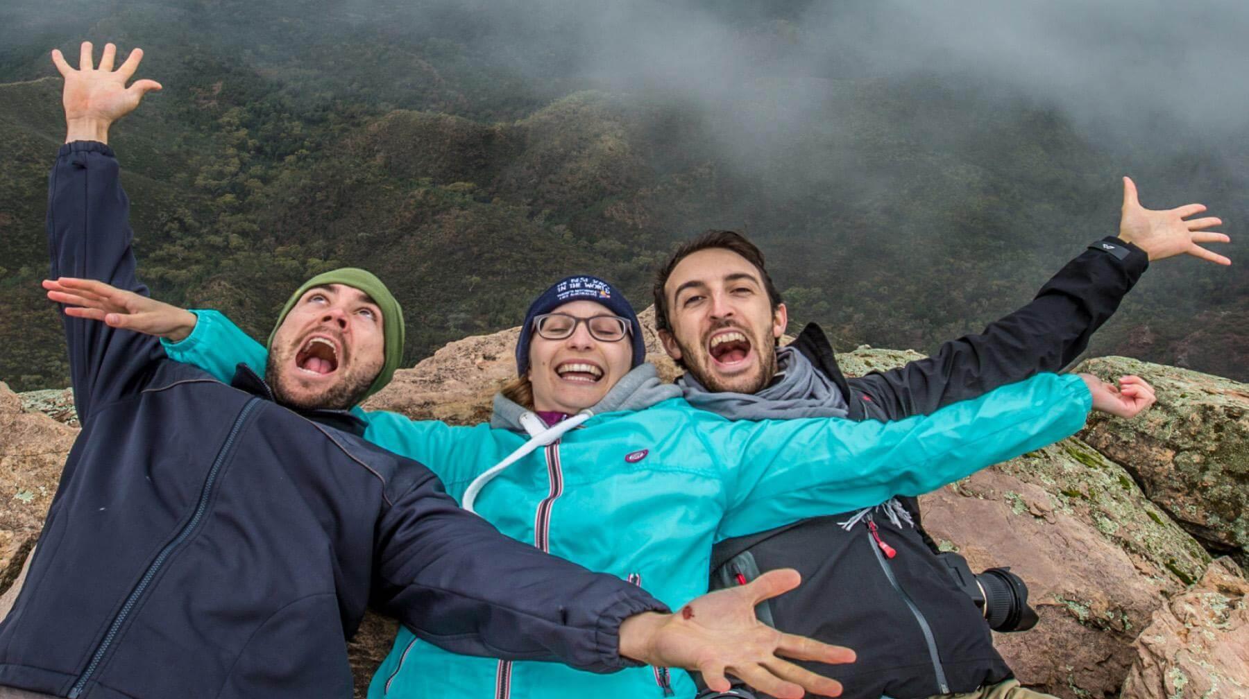 three hikers enjoying the great outdoors